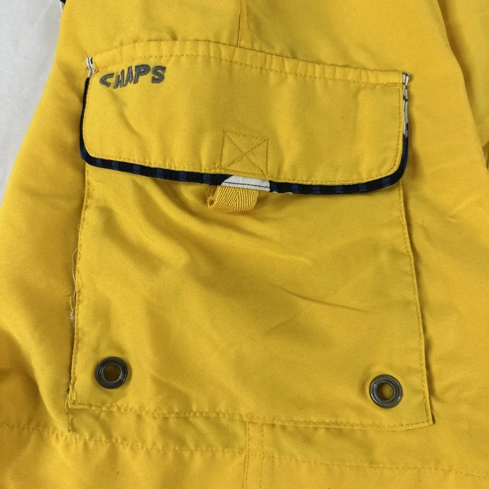 Chaps Swim Trunks Shorts Mens Large Yellow Elastic Waist Logo Leaves Pockets